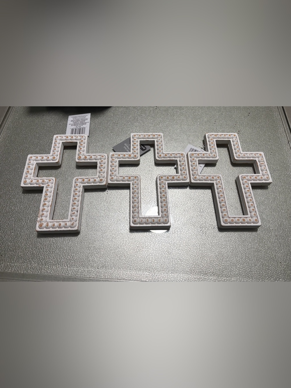 Decorative White Beaded Cross Wall Accent Set of 3
